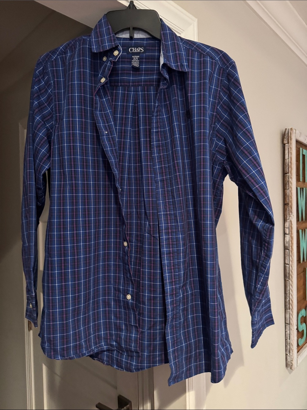 Chaps Boy’s XL Navy and Blue Plaid Button-Down Shirt